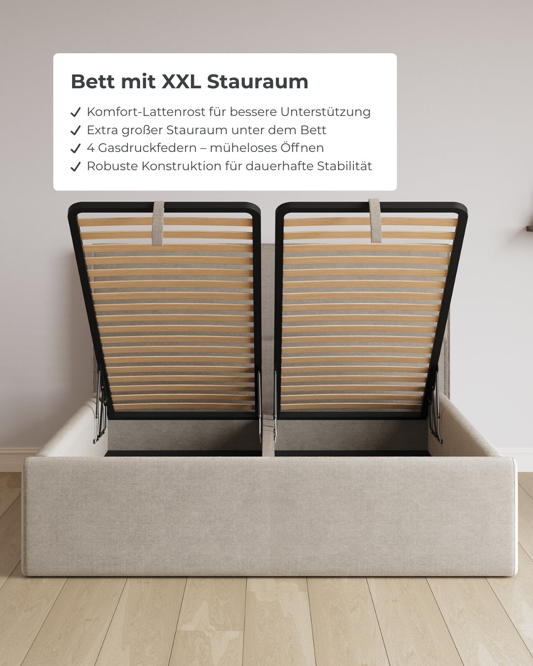 Bett mit XXL Stauraum Moon in Samt