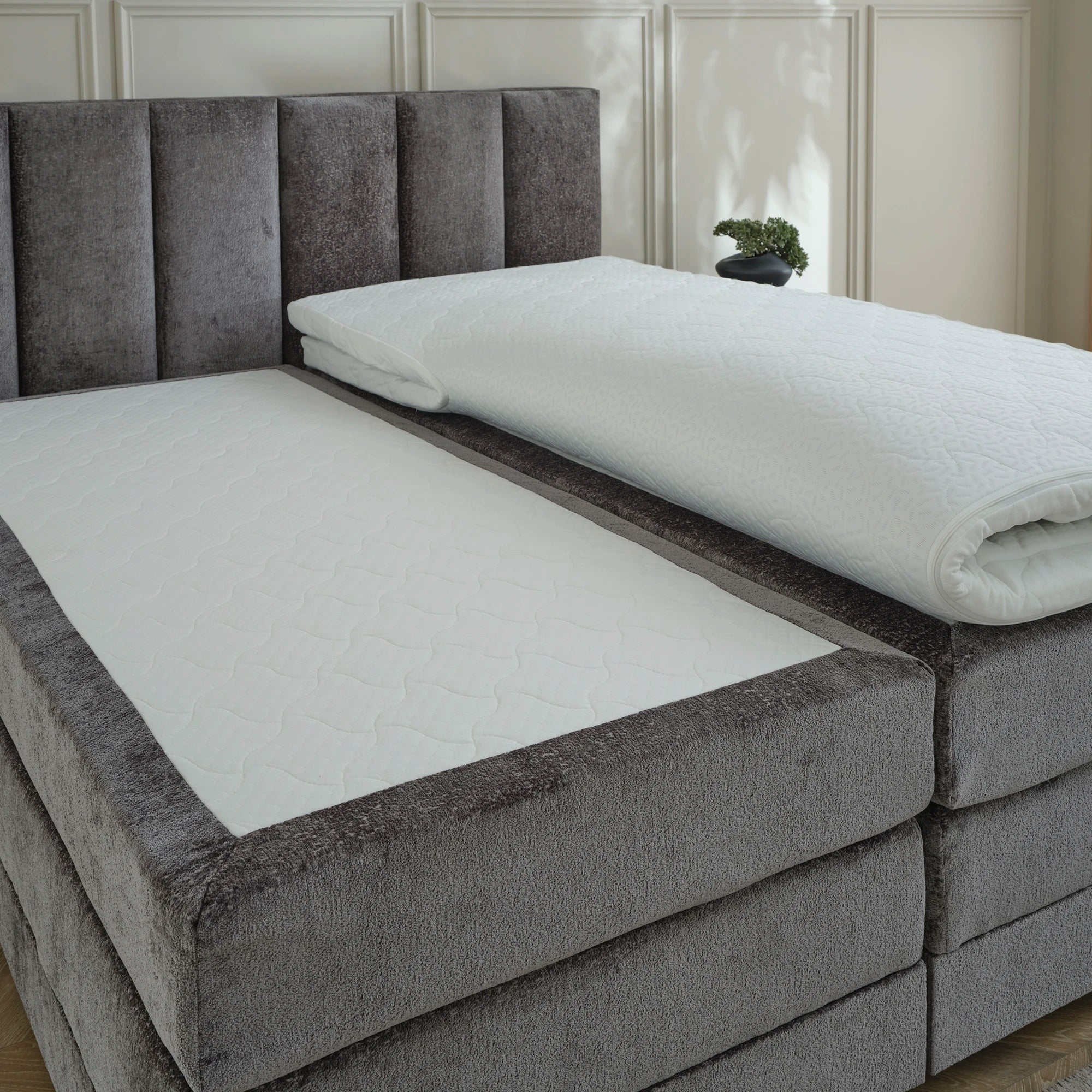 Boxspringbett OSCAR Boucle elektrisch verstellbar mit Matratze & Topper