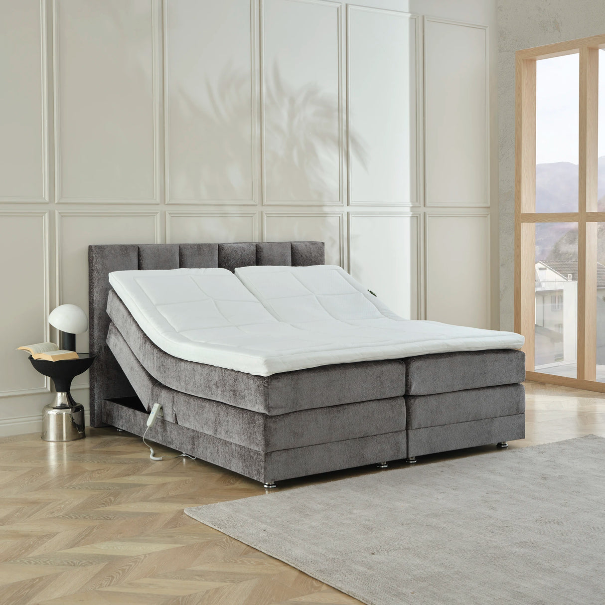 Boxspringbett OSCAR Boucle elektrisch verstellbar mit Matratze & Topper