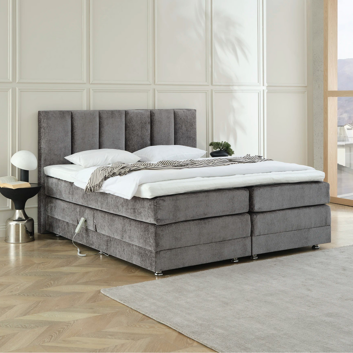 Boxspringbett OSCAR Boucle elektrisch verstellbar mit Matratze & Topper