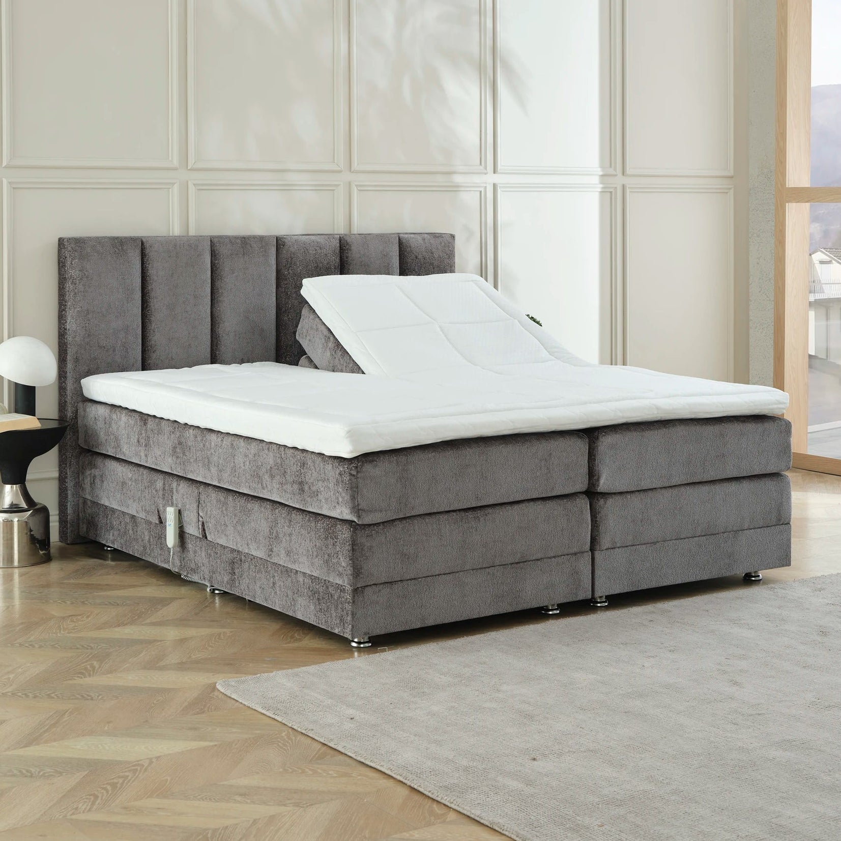 Boxspringbett OSCAR Boucle elektrisch verstellbar mit Matratze & Topper