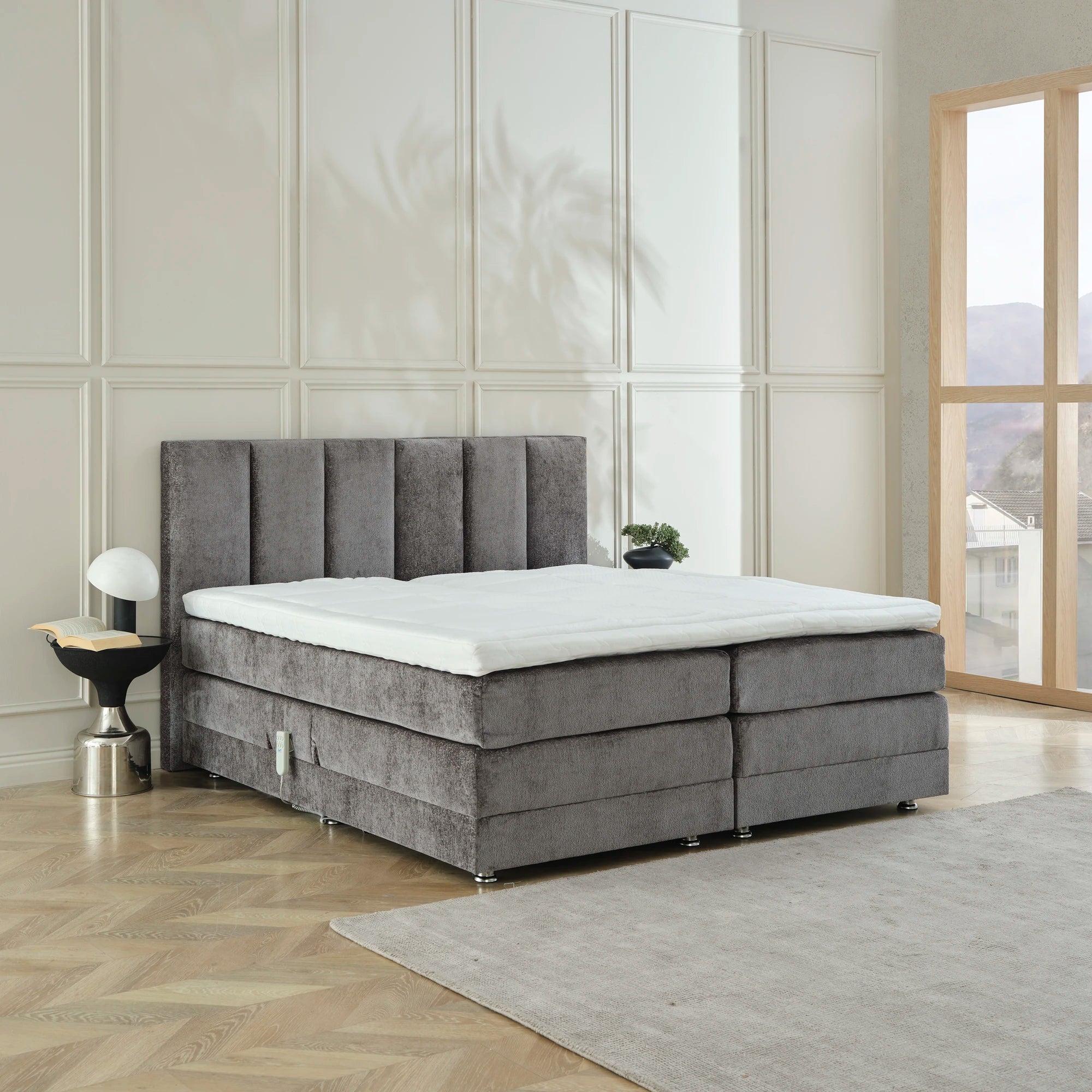 Boxspringbett OSCAR Boucle elektrisch verstellbar mit Matratze & Topper