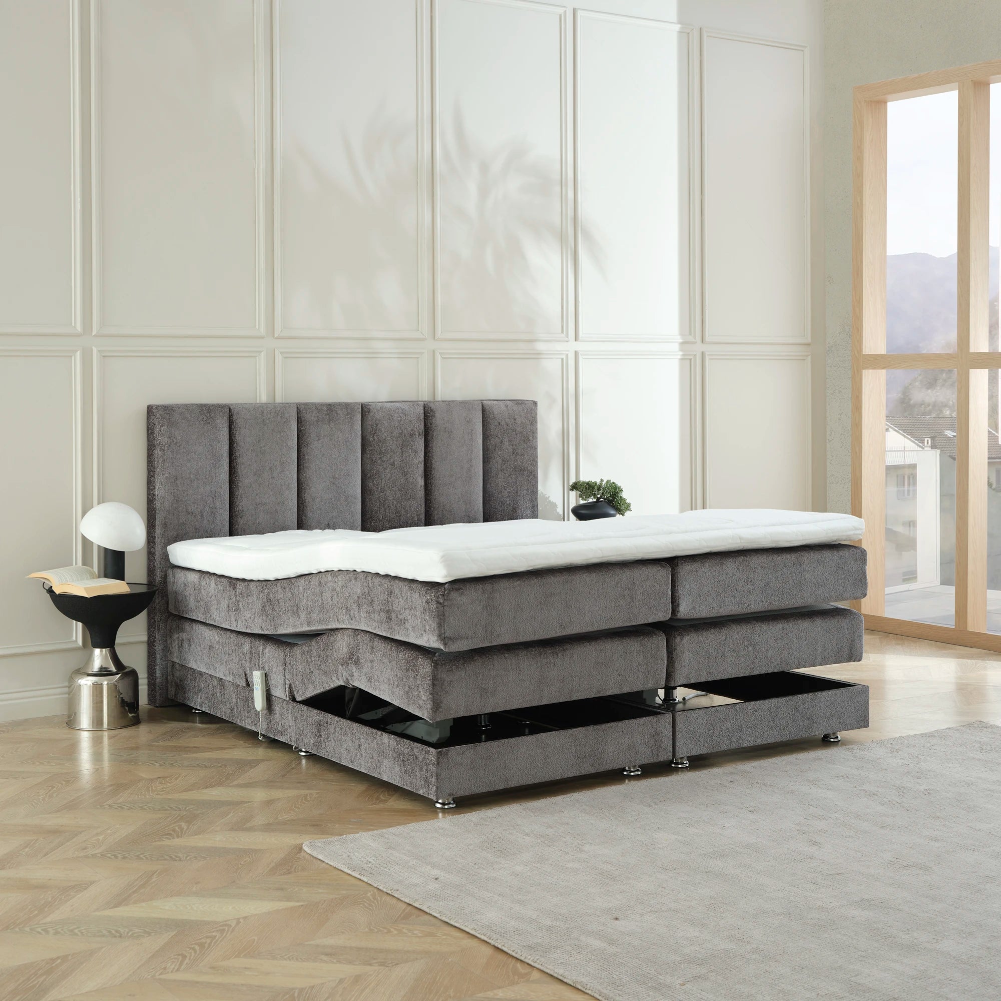 Boxspringbett OSCAR Boucle elektrisch verstellbar mit Matratze & Topper