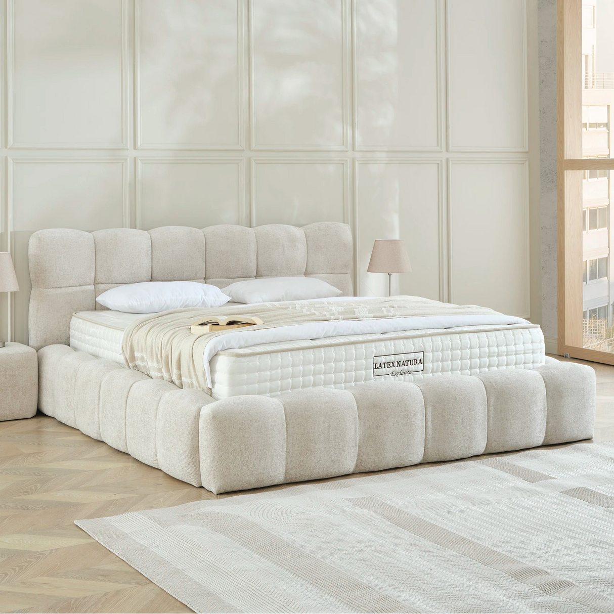 Designer Polsterbett BELO Boucle mit Stauraum