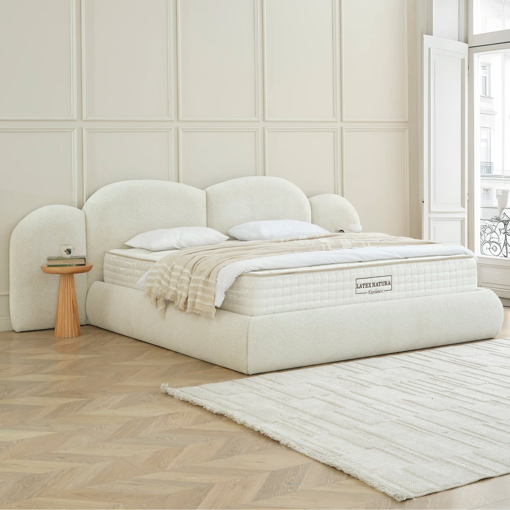 Designer Polsterbett ZENA Teddy-Boucle mit Stauraum