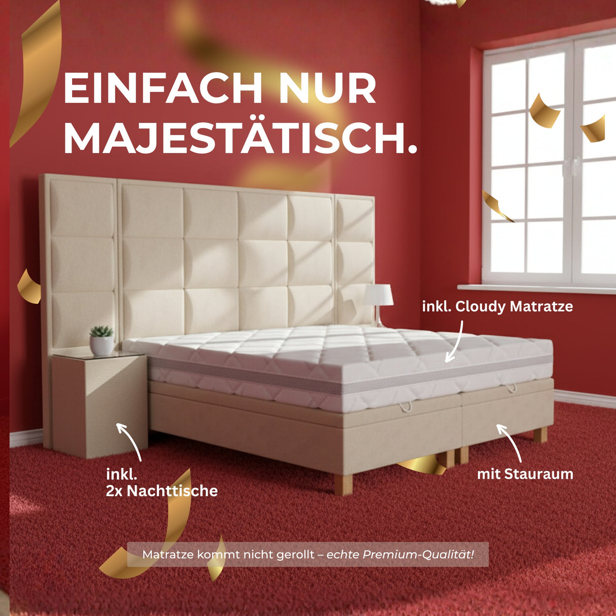 Komplettes Bett MAJESTIC (inkl. Cloudy Matratze)