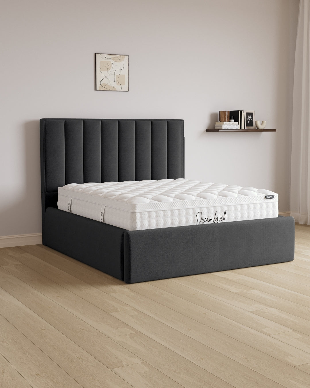 Bett mit XXL Stauraum Vertical in Samt