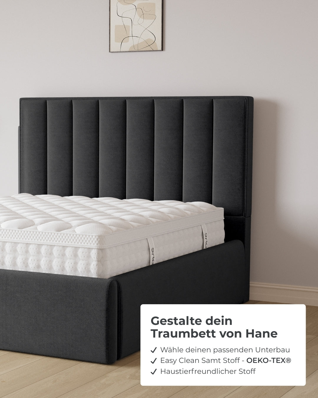 Bett mit XXL Stauraum Vertical in Samt