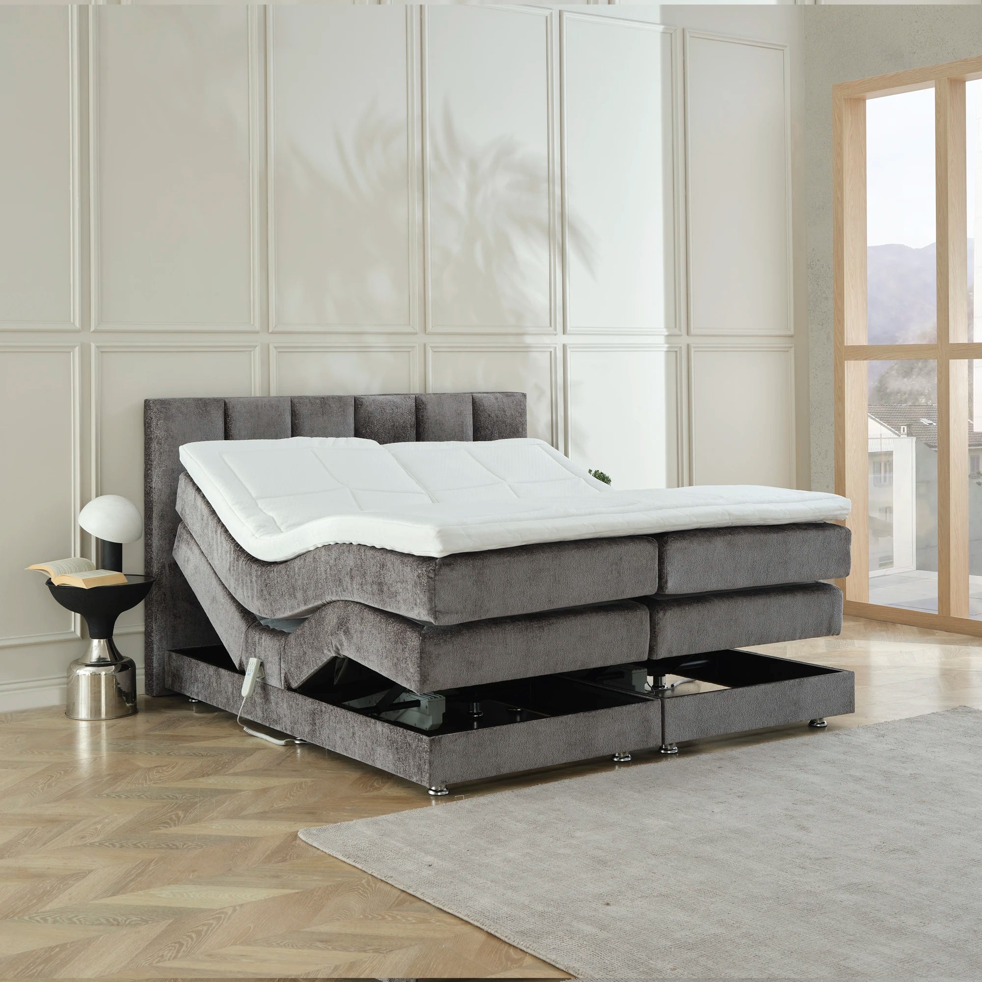 Boxspringbett OSCAR Boucle elektrisch verstellbar mit Matratze & Topper