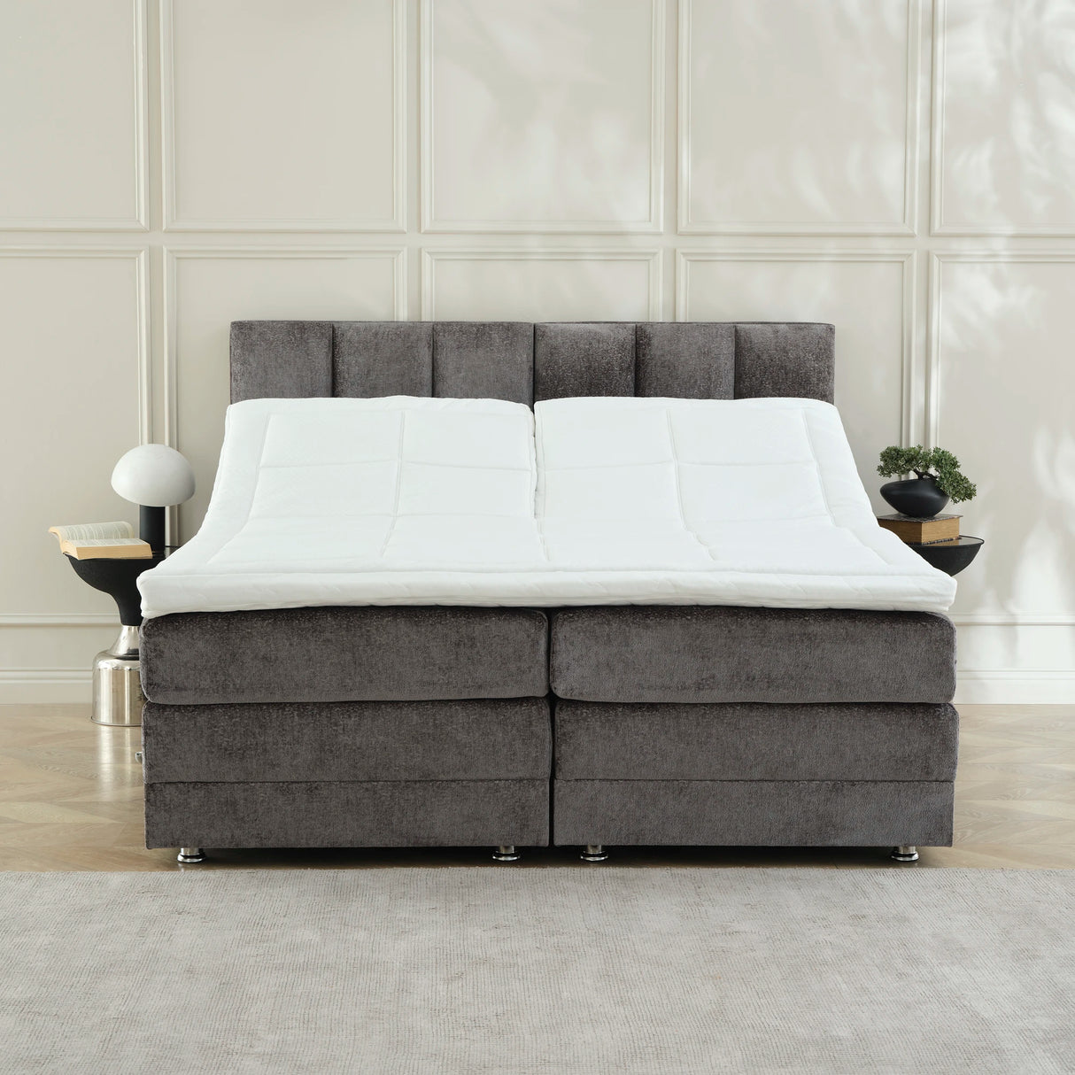 Boxspringbett OSCAR Boucle elektrisch verstellbar mit Matratze & Topper
