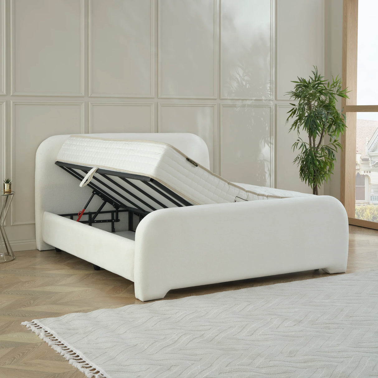 Designer Polsterbett MIREL Nano mit seitlichem Stauraum