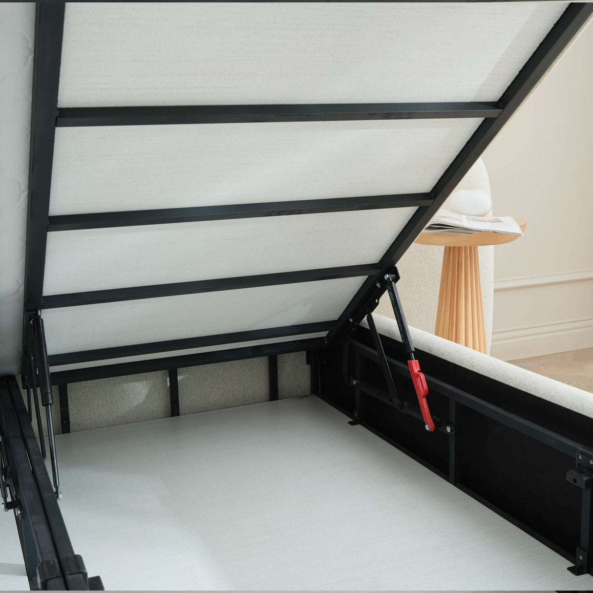 Designer Polsterbett ZENA Teddy-Boucle mit Stauraum