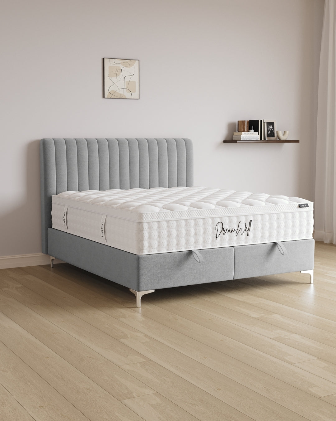 Bett mit Stauraum Line in Samt