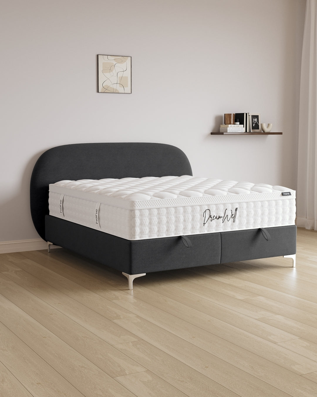 Bett mit Stauraum Moon in Samt