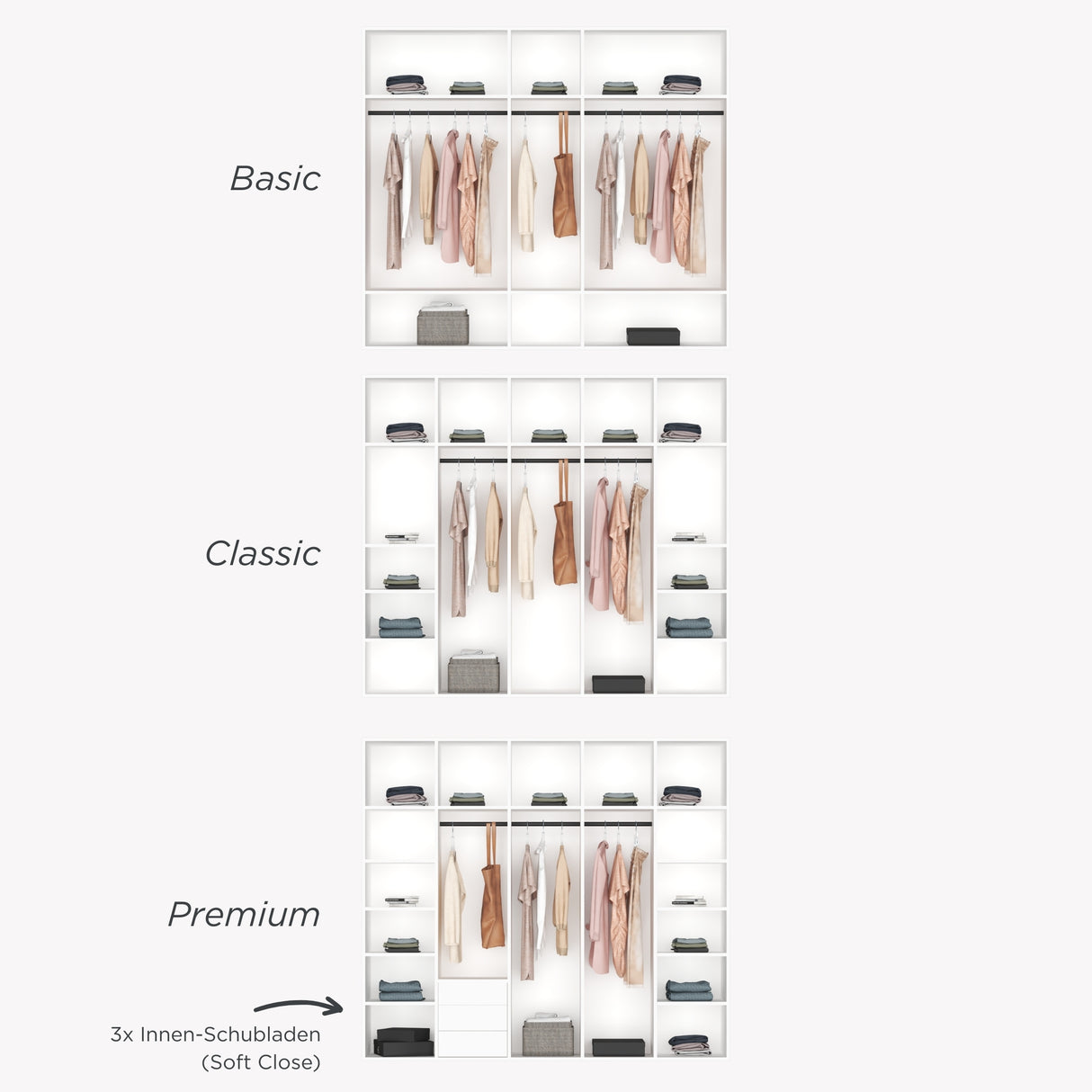 Modularer Drehtürenschrank LUCA – 250 cm Breite