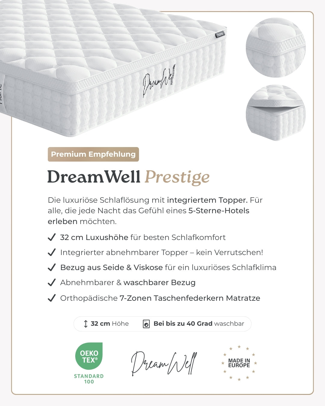 DreamWell Prestige Natur Latex Königliche Matratze